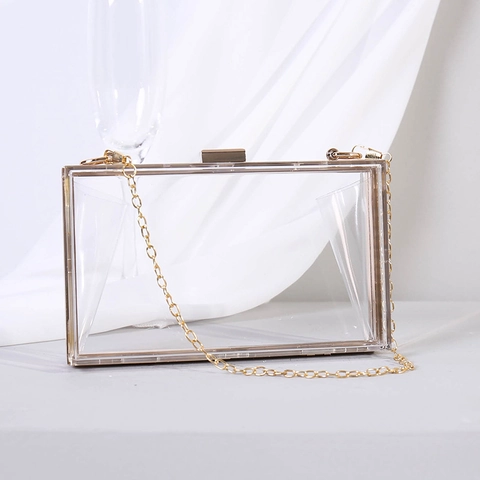 Bolso De Noche De Acrílico Cartera De Mano Transparente Con Cadena De Metal Para Mujer Moda Fiesta