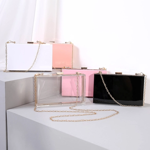 Bolso De Noche De Acrílico Cartera De Mano Transparente Con Cadena De Metal Para Mujer Moda Fiesta