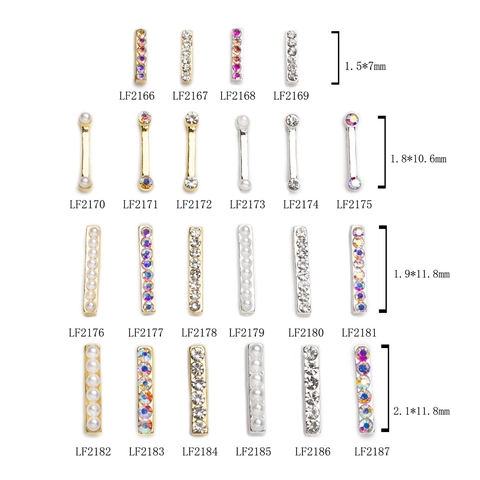 Nail Art Decoration Charms Gold Silver Metal Bar Alloy Rhinestone Artificial Pearl DIY Luxury Manicure Accessories