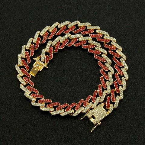 Collana Catena Cuban Link Hip Hop Lega Zinco Strass Miami Stile Bling Gioielli Per Uomo Accessori Moda