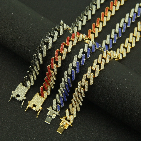 Men's Hip Hop Cuban Link Bracelet Gold Silver Plated Alloy Geometric Square Colorful Rhinestone Iced Out Fashion Jewelry
