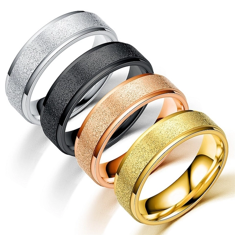 Stainless Steel Ring Frosted Sandblasted Band Minimalist Polished Inner Simple Fashion Jewelry For Women Men Couples