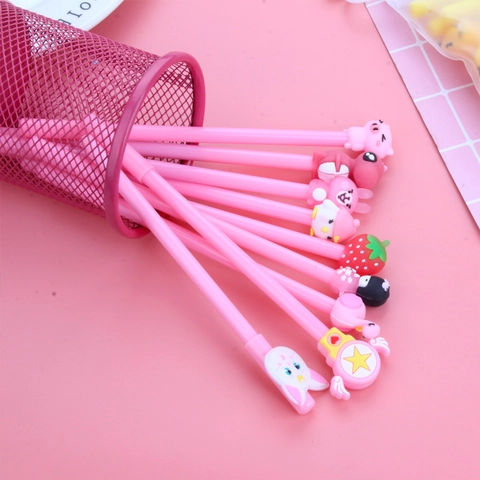 Penne Gel Cartoni Animati In Plastica Con Decorazione In Silicone E Astuccio Unicorno Trasparente Cancelleria Carina Per Studenti