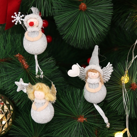 Adornos De Muñeca De Ángel De Navidad Colgantes De Espuma Tela Brillo Con Campanas De Metal Para Árbol Decoración Hogar Lindo