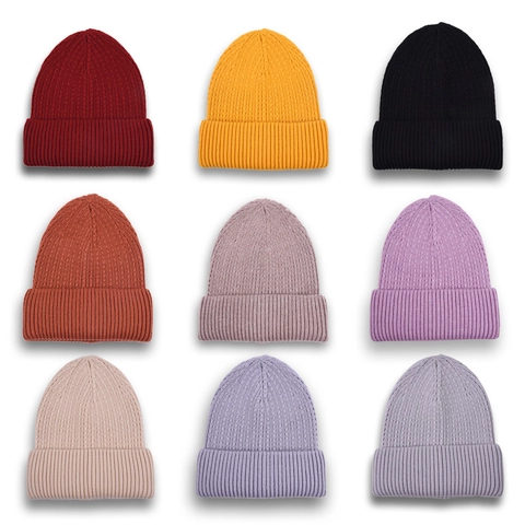 Ribbed Knit Beanie Hat Soft Warm Solid Color Fold-Over Cuff Skull Cap For Women Men Autumn Winter Outdoor Accessory