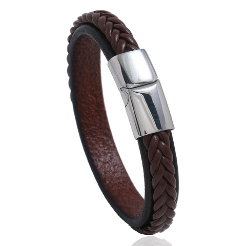 Geflochtenes Armband Aus Echtem Rindsleder Edelstahl Magnetverschluss Retro Punk Minimalistisches Armband Für Herren Damen