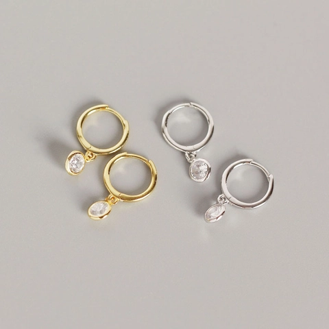 Minimalist 925 Sterling Silver Round Zirconia Inlaid Hoop Drop Earrings Chic Geometric Jewelry For Women Everyday Accessory