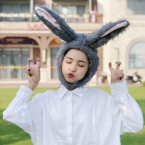 Lindo Sombrero De Conejo De Peluche Gris Con Orejas Largas Para Accesorios De Fotografía Disfraz De Fiesta Cosplay Invierno