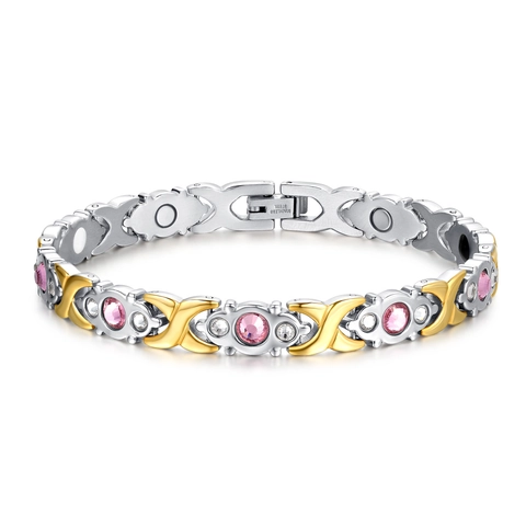 Magnetic Therapy Bracelet Stainless Steel Rhinestone Inlaid Fashion X Shape Link Health Energy Jewelry For Women