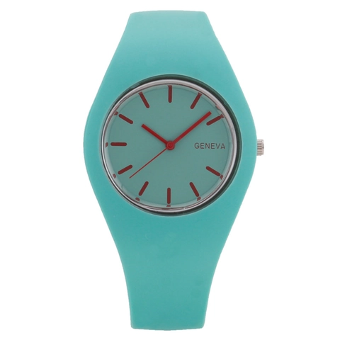 Fashionable Women's Quartz Watch Silicone Strap Candy Colored Korean Style Round Dial Mineral Glass Mirror Analog Wristwatch