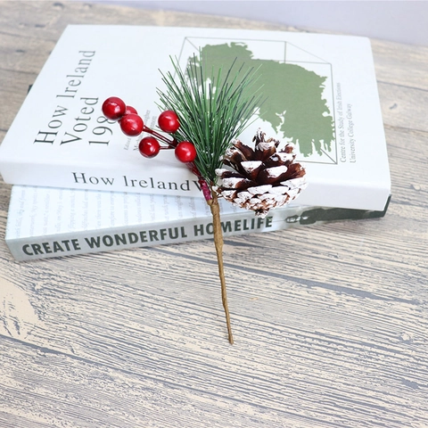 Rama De Pino Artificial De Navidad Bayas Rojas Piña Natural Nevada Adorno Floral Decorativo Para Decoración Del Hogar