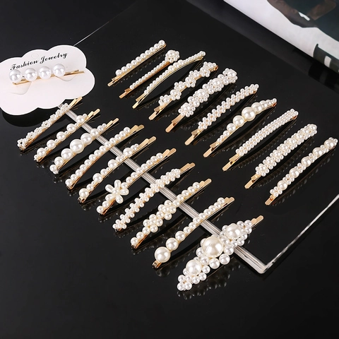 Elegant Faux Artificial Pearl Hair Clips Alloy Metal Gold Silver Plated Heart Flower Bow Shape Hairpins For Women Girls Minimalist