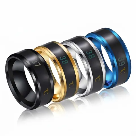 Smart Temperature Sensing Ring Stainless Steel Digital Display Color Changing Minimalist Jewelry For Men