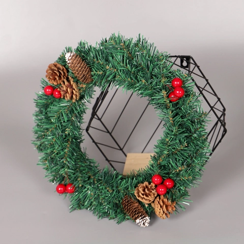 Artificial Christmas Wreath PVC Pine Needles Natural Pine Cones Red Berries Door Wall Hanging Winter Holiday Home Decor