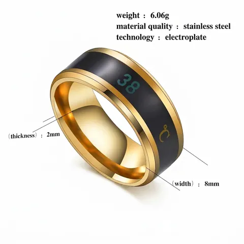Smart Temperature Sensing Ring Stainless Steel Digital Display Color Changing Minimalist Jewelry For Men