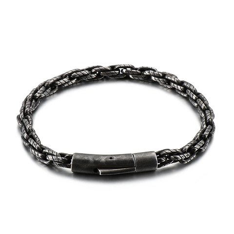 Men Braided Wheat Chain Bracelet Retro Industrial Distressed 316L Stainless Steel Hip Hop Punk Bangle Jewelry