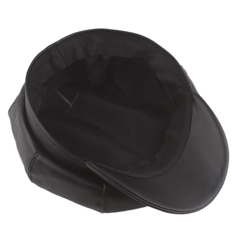Newsboy Cap Women PU Leather Octagonal Beret Vintage British Style Solid Color Autumn Winter Warm Windproof