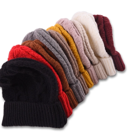 Cable Knit Beanie Winter Hat Warm Soft Knitted Yarn Solid Color Cuffed Skull Cap For Adult Women Men Korean Style