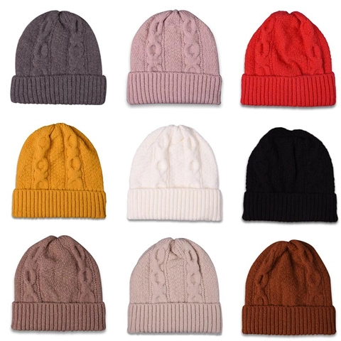 Cable Knit Beanie Winter Hat Warm Soft Knitted Yarn Solid Color Cuffed Skull Cap For Adult Women Men Korean Style