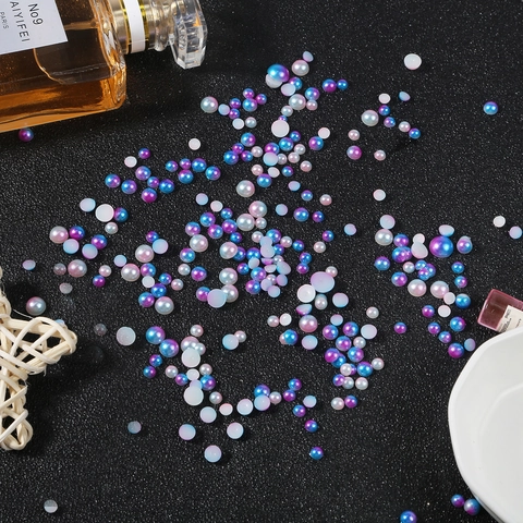 Iridescent Half Round Flatback Faux Artificial Pearls ABS Plastic Gradient Beads For DIY Jewelry Making Nail Art Decoration