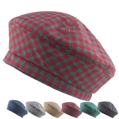 Plaid Beret Hat For Women Retro British Style Checkered Newsboy Cap Octagonal Painter Hat Autumn Winter