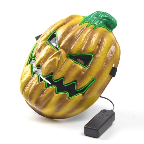 LED Glowing Pumpkin Mask Halloween Light Up Plastic EL Wire Scary Face Cover Cosplay Party Decoration For Adults