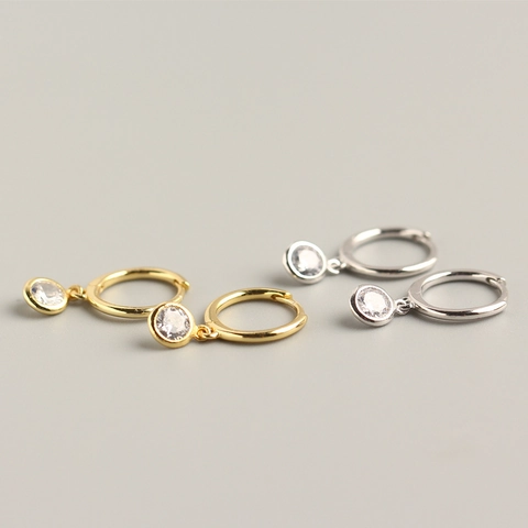 Boucles D'oreilles Huggie Hoop En Argent Sterling 925 Avec Pendentif En Zircon Rond Bijoux Minimalistes Pour Femmes