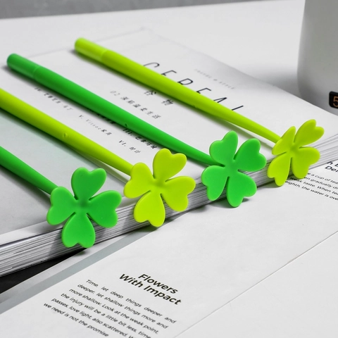 Penna Gel A Forma Di Trifoglio Fiore Silicone Morbido Plastica Simulazione Pianta Novità Cancelleria Ufficio Scuola Inchiostro Nero