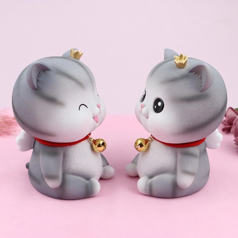 Süße Engel Katze Spardose Harz Sparschwein Mit Goldener Krone Glocke Flügel Kawaii Schreibtisch Dekoration Wohnzimmer Geschenk