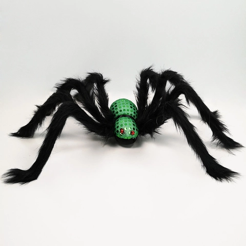 Halloween Decoration Plush Large Spider Simulation Foam Furry Black Spider Haunted House Venue Layout Prop Prank Trick Toy