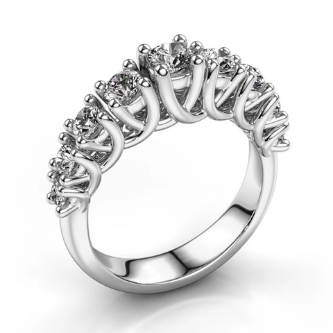 Elegant Round Cut Zircon Half Eternity Ring Copper Prong Setting Wedding Party Jewelry For Women
