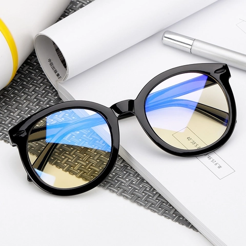 Round Frame Glasses PC Plastic Blue Light Blocking Retro Glossy Black Fashion Eyewear For Women Men