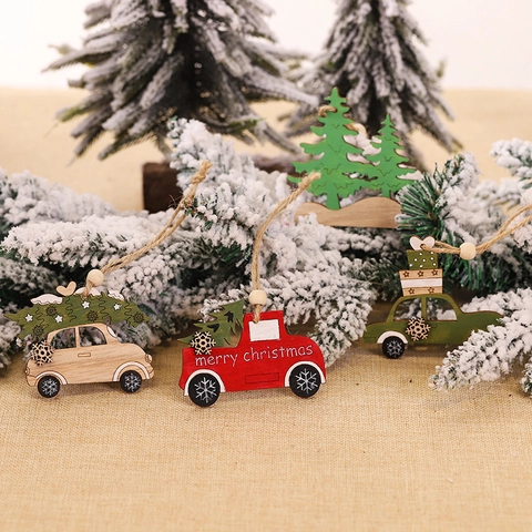 Ornamenti Natalizi Appesi In Legno Auto Retrò Albero Di Natale Cane Animale Ciondolo Corda Di Juta Decorazione Festiva