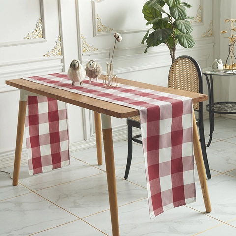 Chemin de Table à Carreaux de Noël Nordique en Polyester Coton Buffalo Check Décoration Pour Salle à Manger Maison Mariage Fête