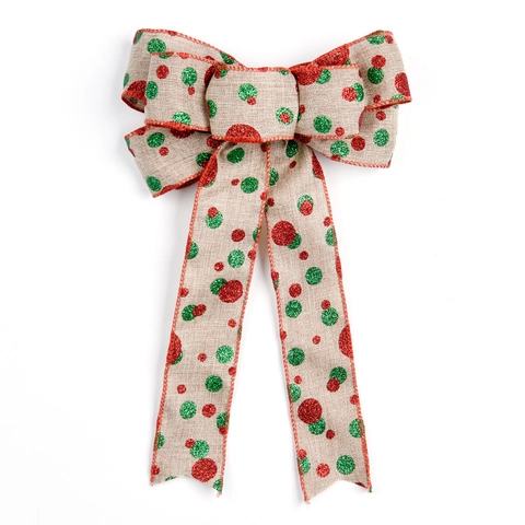 Christmas Decoration Bows Burlap Printed Glitter Large Tree Topper Gift Wrap Rustic Holiday Ornament
