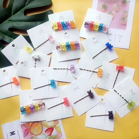 Cute Gummy Bear Hair Clips Resin Acrylic Candy Color Jelly Bobby Pins For Girls Kids Korean Style Cartoon Headwear