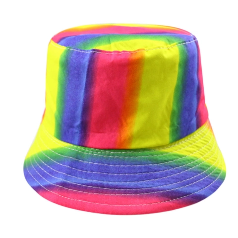 Rainbow Striped Bucket Hat Double Sided Wearable Polyester Flat Top Sun Protection Outdoor Summer Unisex Harajuku Pride