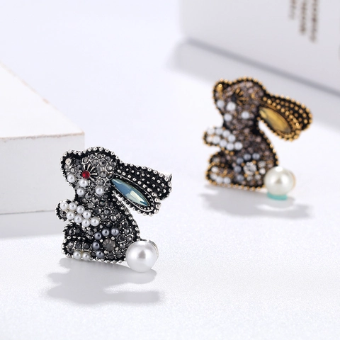 Simpatica Spilla A Forma Di Coniglio Per Donna In Lega Con Strass E Künstliche Perle Sintetiche Gioielli Di Moda Retrò