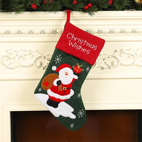 Calza Di Natale Babbo Natale Pupazzo Di Neve Renna Ricamata Lino Tessuto Non Tessuto Sacchetto Regalo Appeso