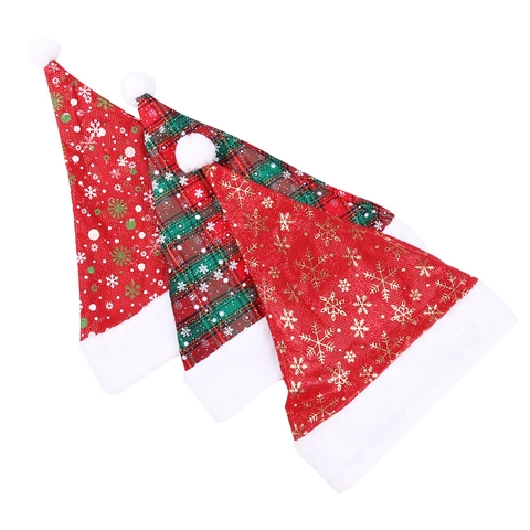 Bonnet De Père Noël En Peluche Épais À Carreaux Rouges Motif Flocon Doré Décoration De Fête Pour Adultes Et Enfants