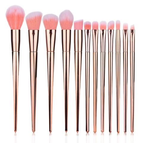 Professionele Make-up Borstels Roségoud Plastic Handvat Synthetisch Nylon Haar Roze Wit Verloop Schoonheidshulpmiddelen