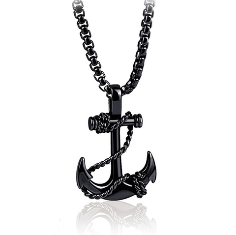 Collar Colgante Ancla Hombre Náutico Acero Titanio Gótico Punk Cuerda Joyería