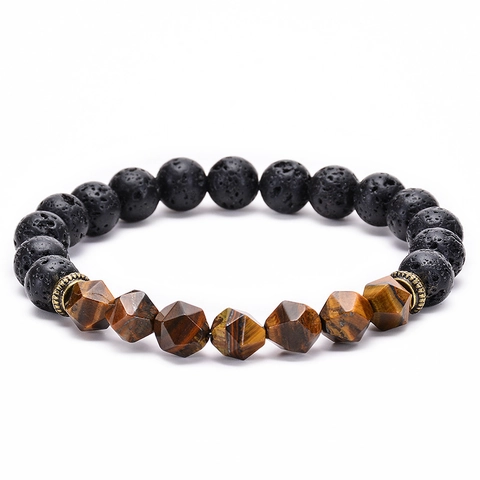 Natural Stone Beaded Bracelet Volcanic Lava Rock Tiger Eye Lapis Lazuli Handmade Healing Energy Jewelry Unisex Boho Style