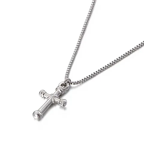 Collar Cruz Acero Inoxidable Pulido Religioso Minimalista Joyería Regalo Para Mujeres Hombres Cadena De Caja