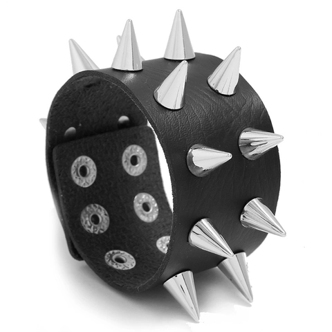 Pulsera Punk Con Pinchos Para Hombre Brazalete Ancho De Cuero PU Con Múltiples Remaches Metálicos Joyas Goth Rock