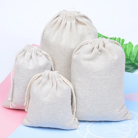 Einfache Baumwolle Kordelzugbeutel Off-White Kleiner Stoffbeutel Für Geschenkverpackung Organisation Heimaufbewahrung Kordelzugsack