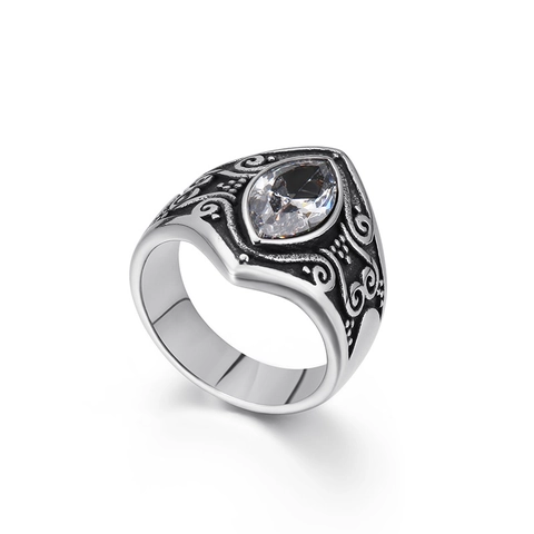 Vintage Herren Ring Edelstahl Marquise Zirkon Geschnitzte Florale Gotik Punk Stil Schmuck Zubehör Für Unisex Party
