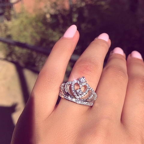 Crown Ring Copper Zircon Heart Princess Wedding Party Elegant Micro Pave Rhinestone Jewelry Gift For Women Girls