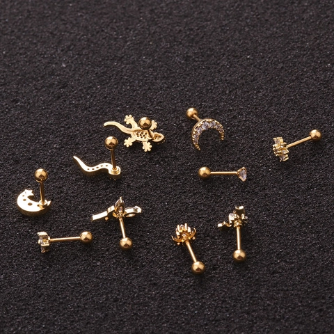 Edelstahl Knorpel Ohrring Stecker Zierlich Zirkonia Schraubverschluss Piercing Schmuck Schlange Schmetterling Stern Mond Damen