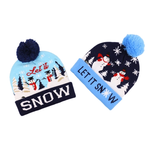 Christmas Knitted Hat Light Up Beanie Acrylic Winter Warm Holiday Party Novelty Decor With Colorful Lamps And Pom Pom